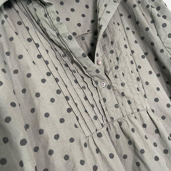 Sundance | Lively Days Army Green Polka Dot Tunic Blouse Feminine Cotton - Picture 3 of 7